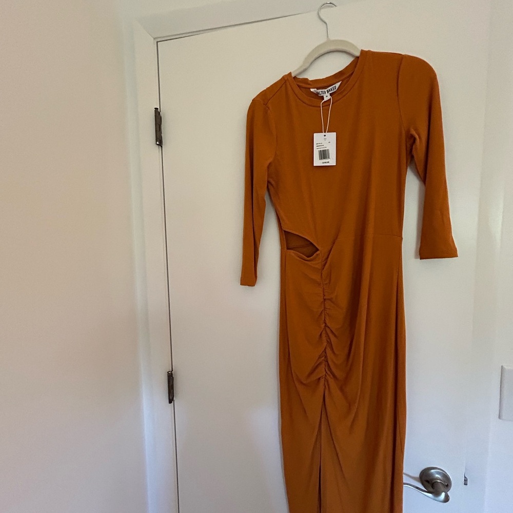 Walter Baker Orange Ruched Long Sleeve Bodycon Dress